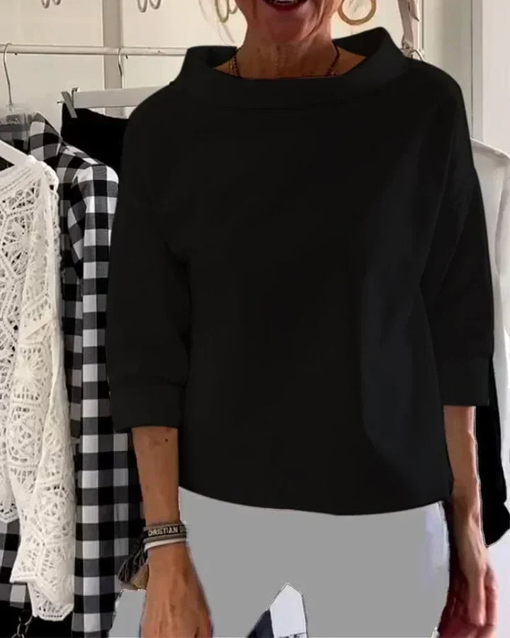 Modische Bluse Damen mit weitem Kragen und 3/4-Ärmeln - 2