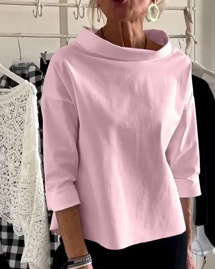 Modische Bluse Damen mit weitem Kragen und 3/4-Ärmeln - 3