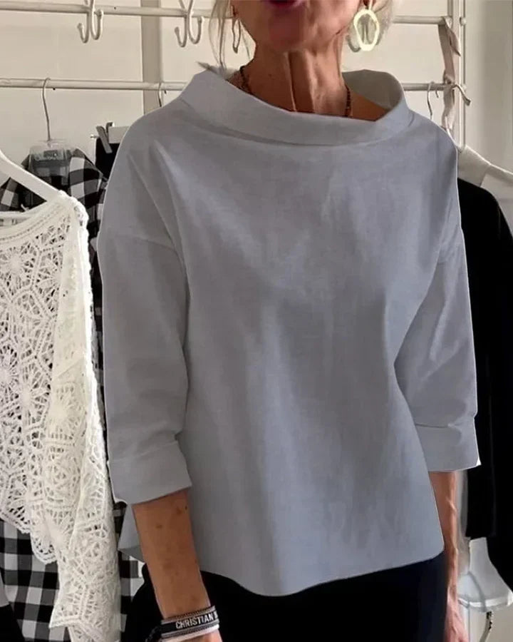 Modische Bluse Damen mit weitem Kragen und 3/4-Ärmeln - 4