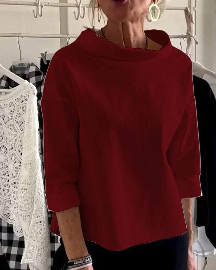 Modische Bluse Damen mit weitem Kragen und 3/4-Ärmeln - 6