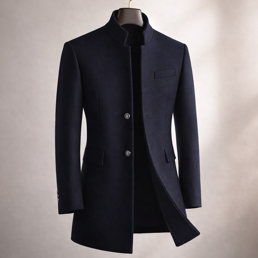 Eleganter Herren Mantel mit Stehkragen und taillierter Passform - 2