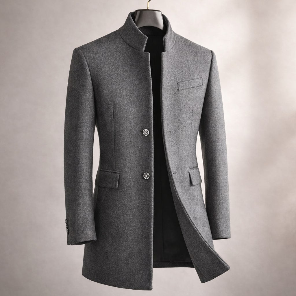 Eleganter Herren Mantel mit Stehkragen und taillierter Passform - 3