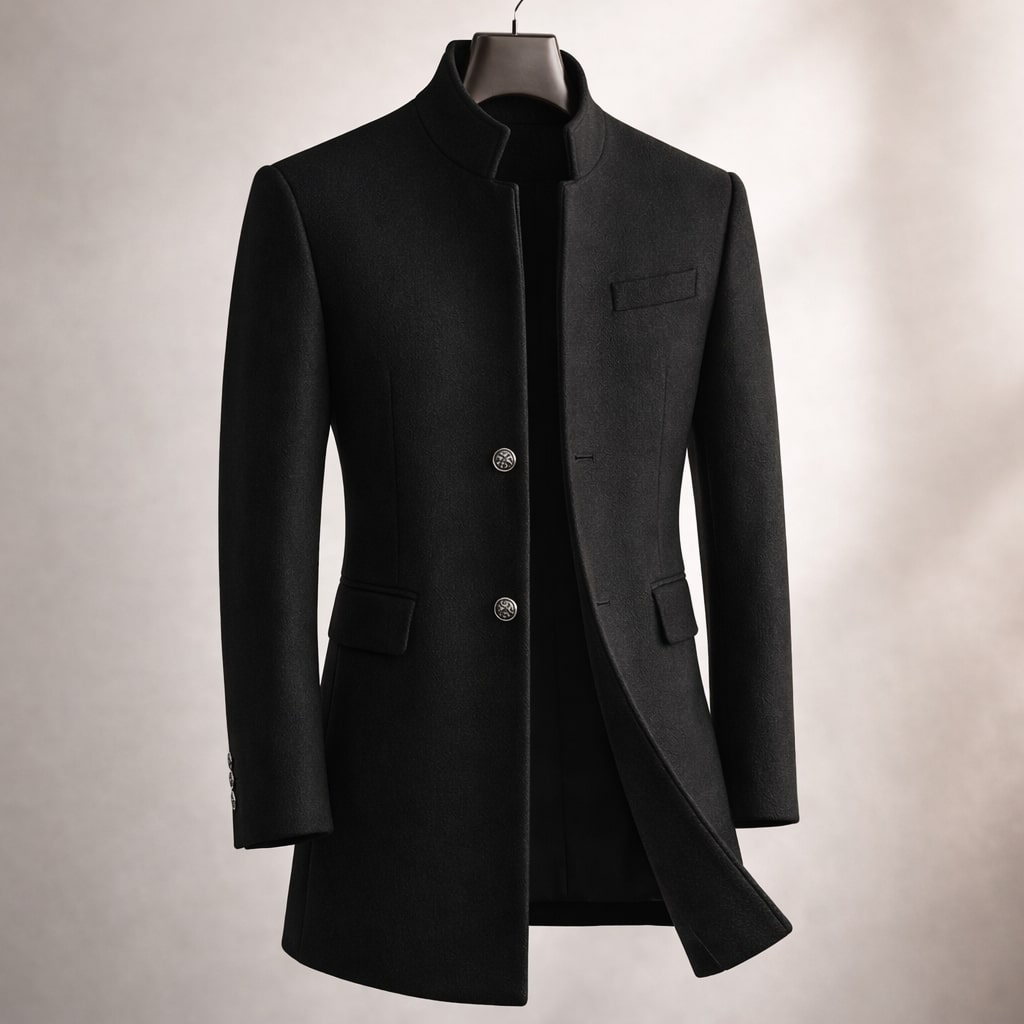 Eleganter Herren Mantel mit Stehkragen und taillierter Passform - 4