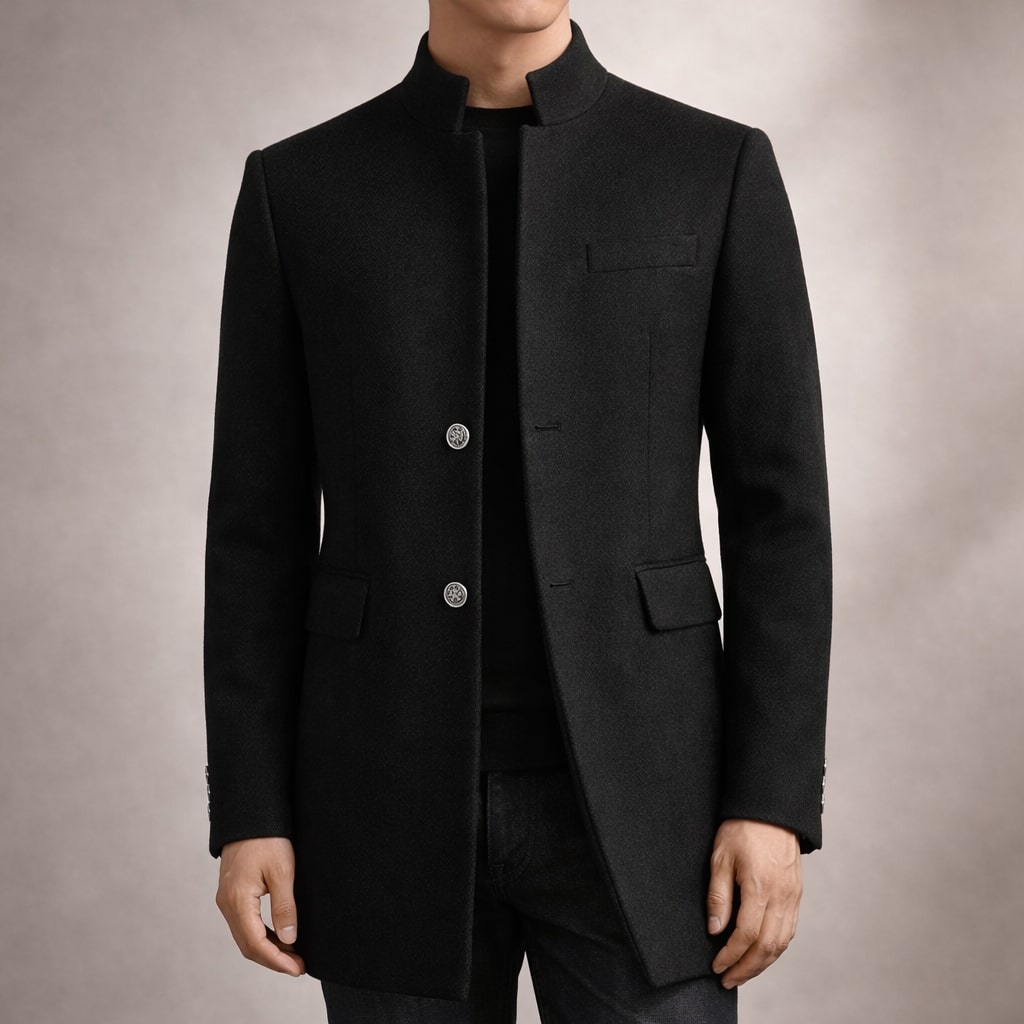 Eleganter Herren Mantel mit Stehkragen und taillierter Passform - 6