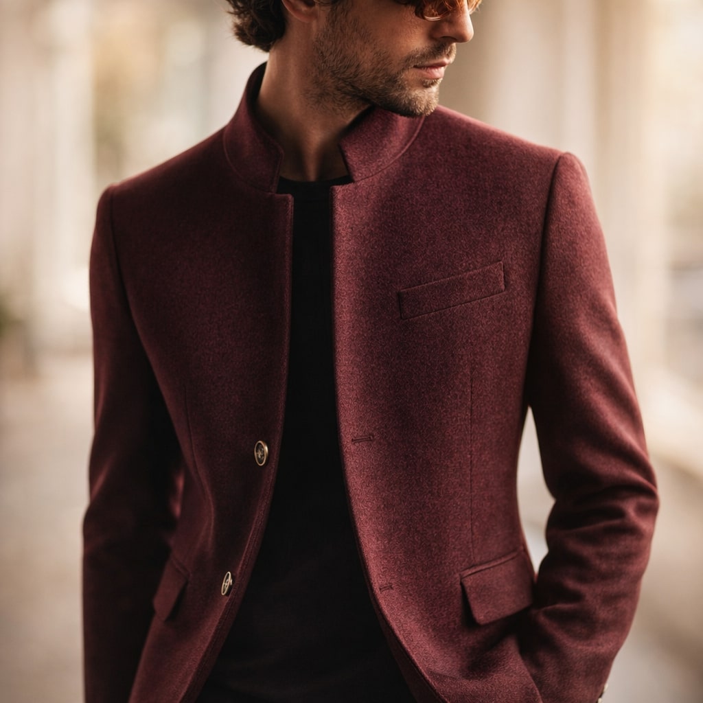 Eleganter Herren Mantel mit Stehkragen und taillierter Passform - 8