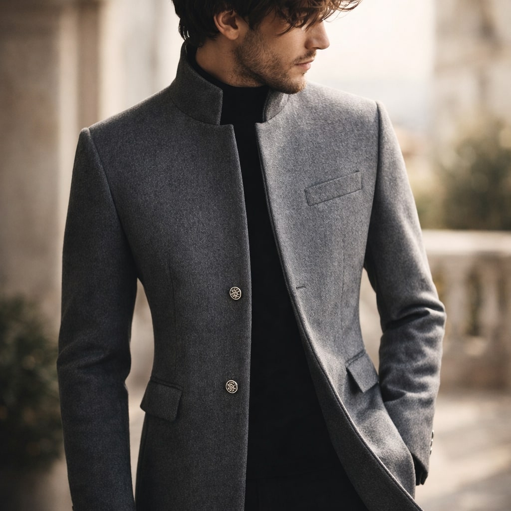Eleganter Herren Mantel mit Stehkragen und taillierter Passform - 10