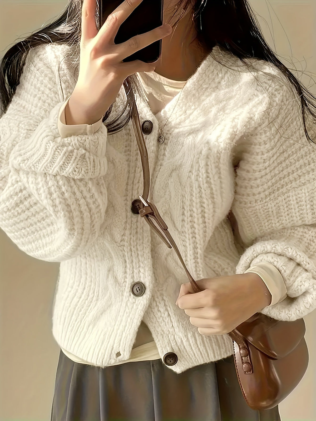 Cardigan Damen mit Knopfverschluss und lockerer Passform - 4