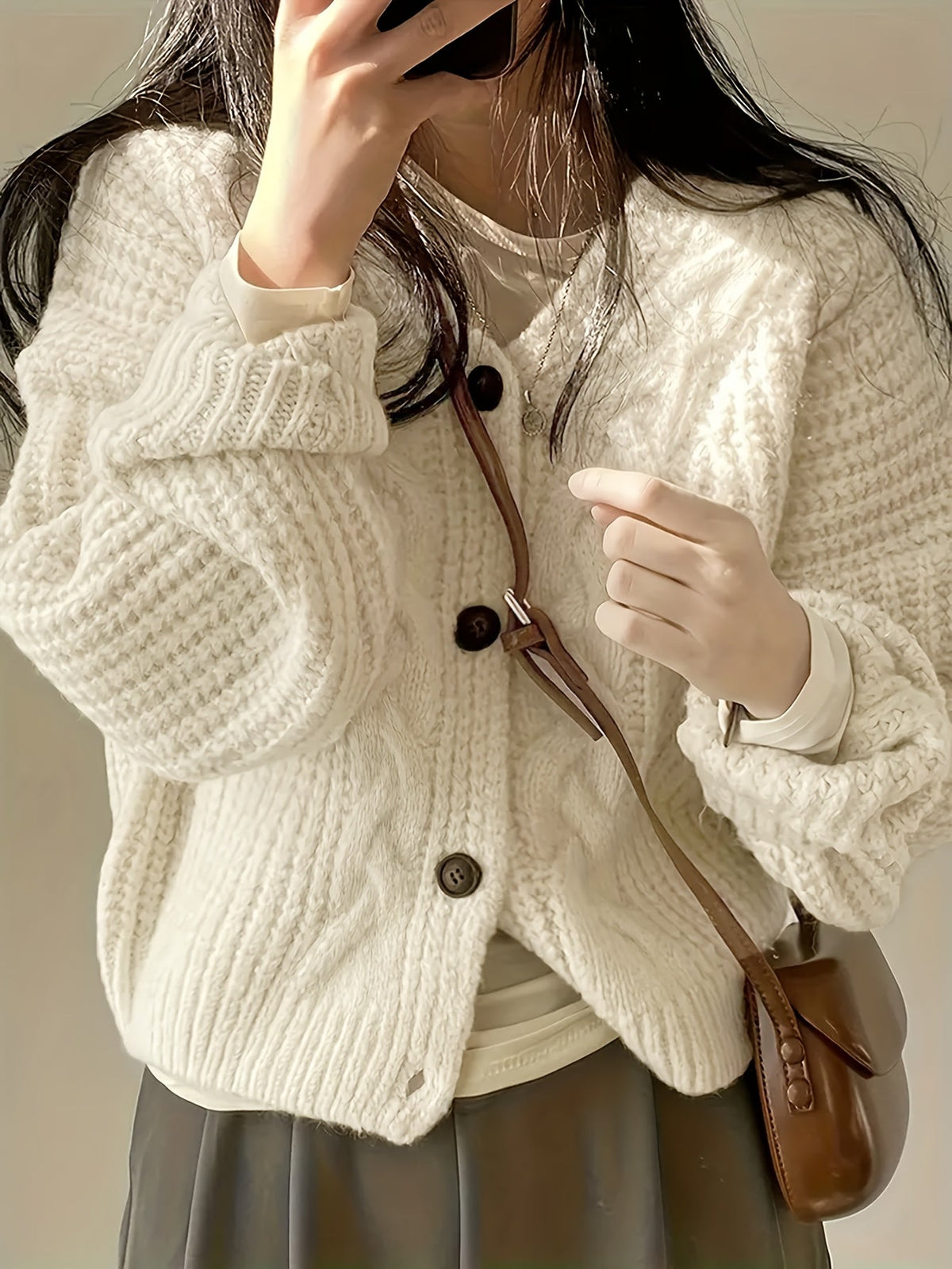 Cardigan Damen mit Knopfverschluss und lockerer Passform - 5