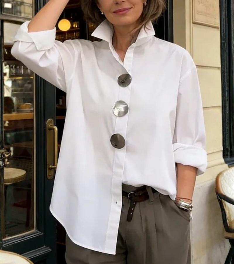 Bluse Damen mit Stehkragen und auffälligen Knöpfen - 2