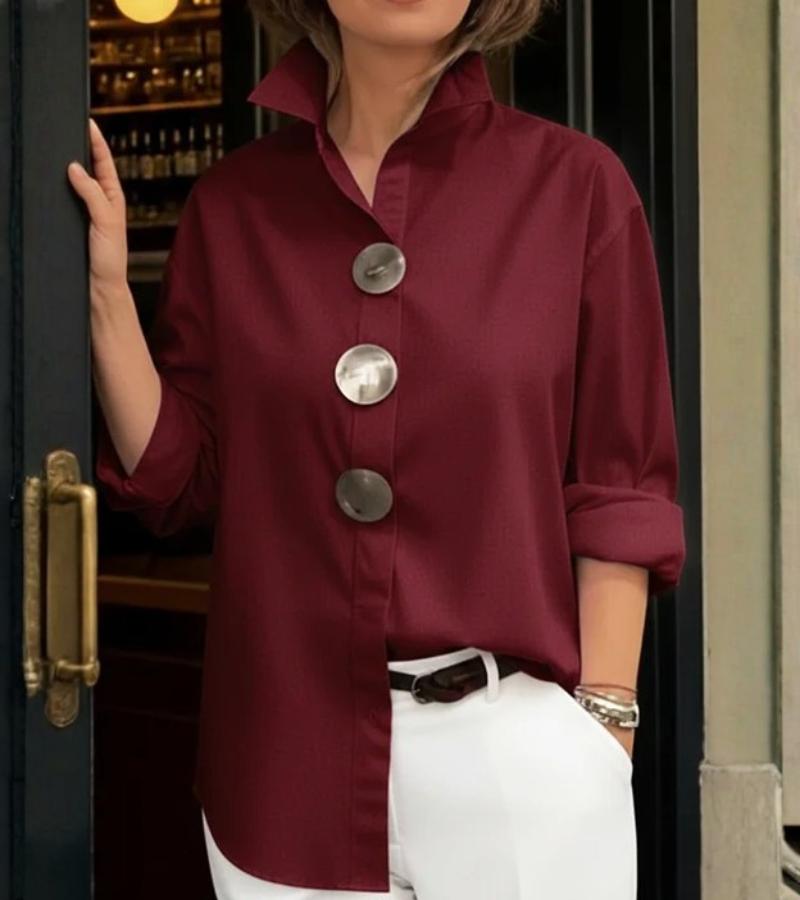 Bluse Damen mit Stehkragen und auffälligen Knöpfen - 3