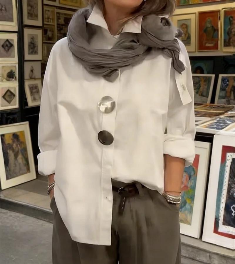 Bluse Damen mit Stehkragen und auffälligen Knöpfen - 7