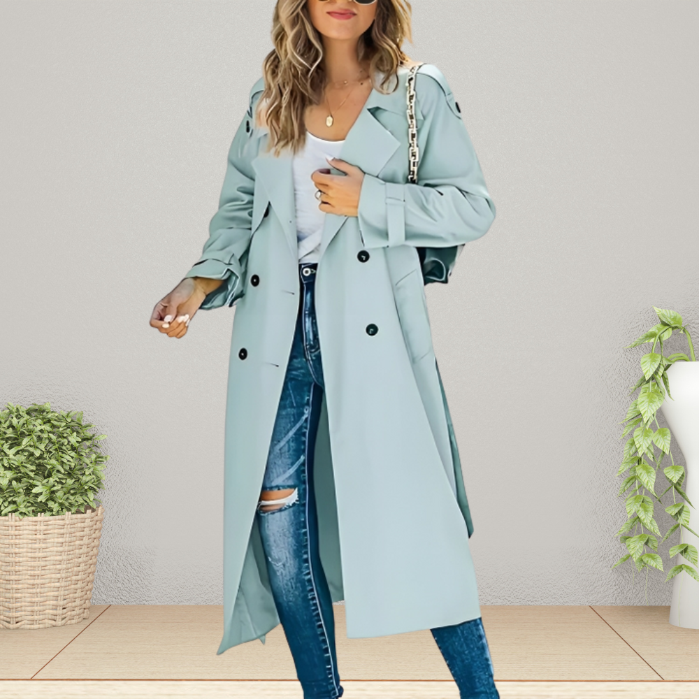 Trench Coat Damen mit klassischem Revers und doppelter Knopfleiste - 4