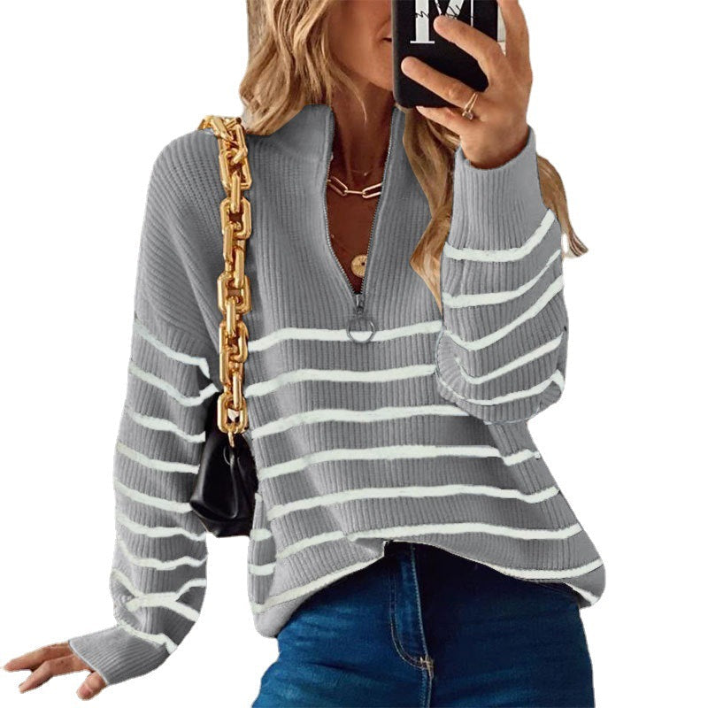 Pullover Damen mit Stehkragen und Reißverschluss - 6