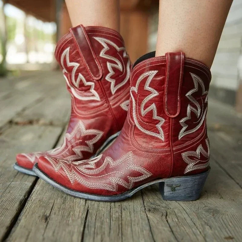 Damen Stiefeletten im Western-Stil mit Blockabsatz und attraktiven Nahtdetails - 1