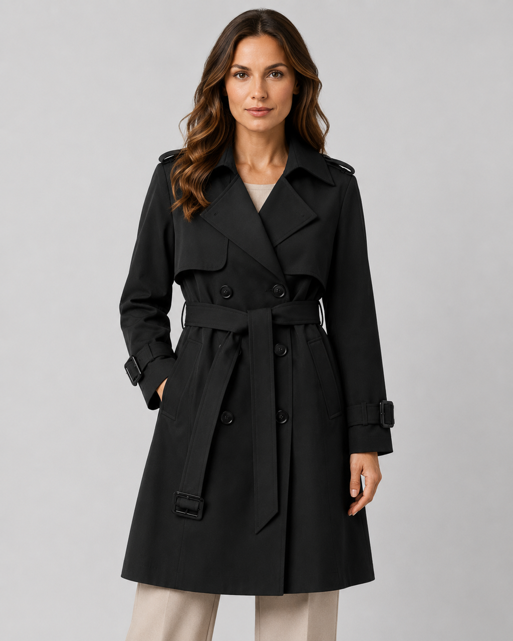 Trenchcoat Damen mit doppelter Knopfleiste und verstellbarem Gürtel - 1