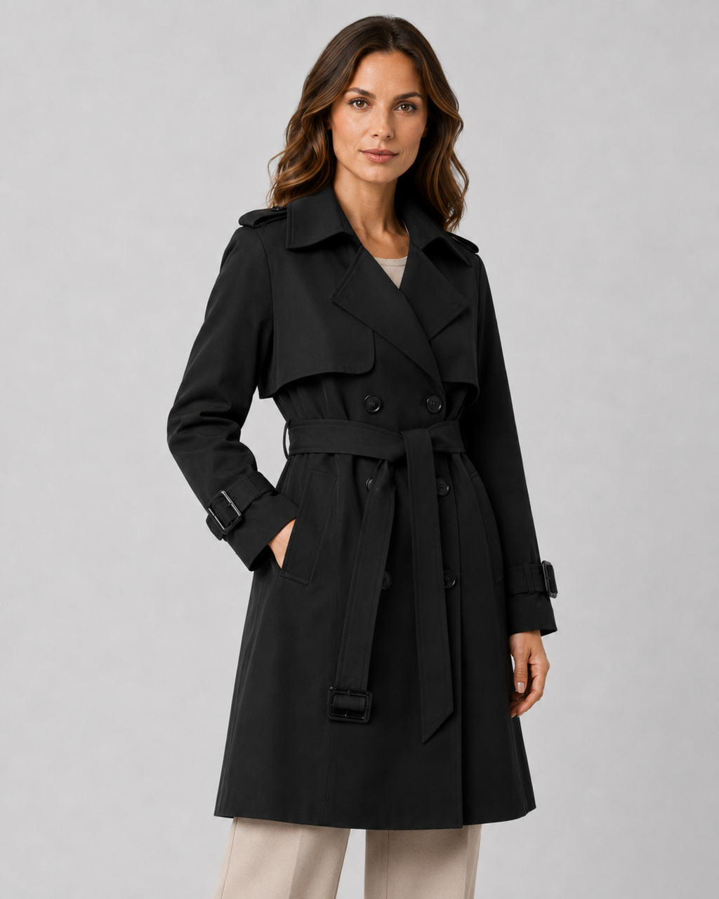 Trenchcoat Damen mit doppelter Knopfleiste und verstellbarem Gürtel - 2