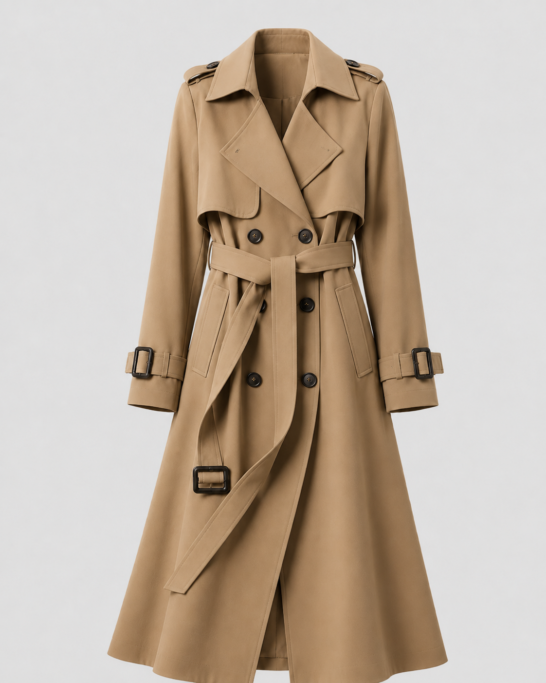 Trenchcoat Damen mit doppelter Knopfleiste und verstellbarem Gürtel - 9