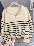 Pullover Damen mit halbem Reißverschluss und Streifen - 1