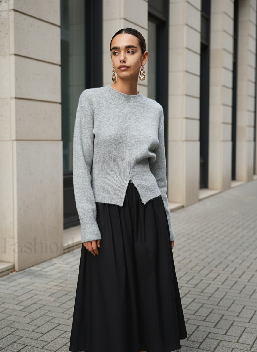 Pullover Damen mit lässigem Schnitt und modernem Zip-Detail - 1