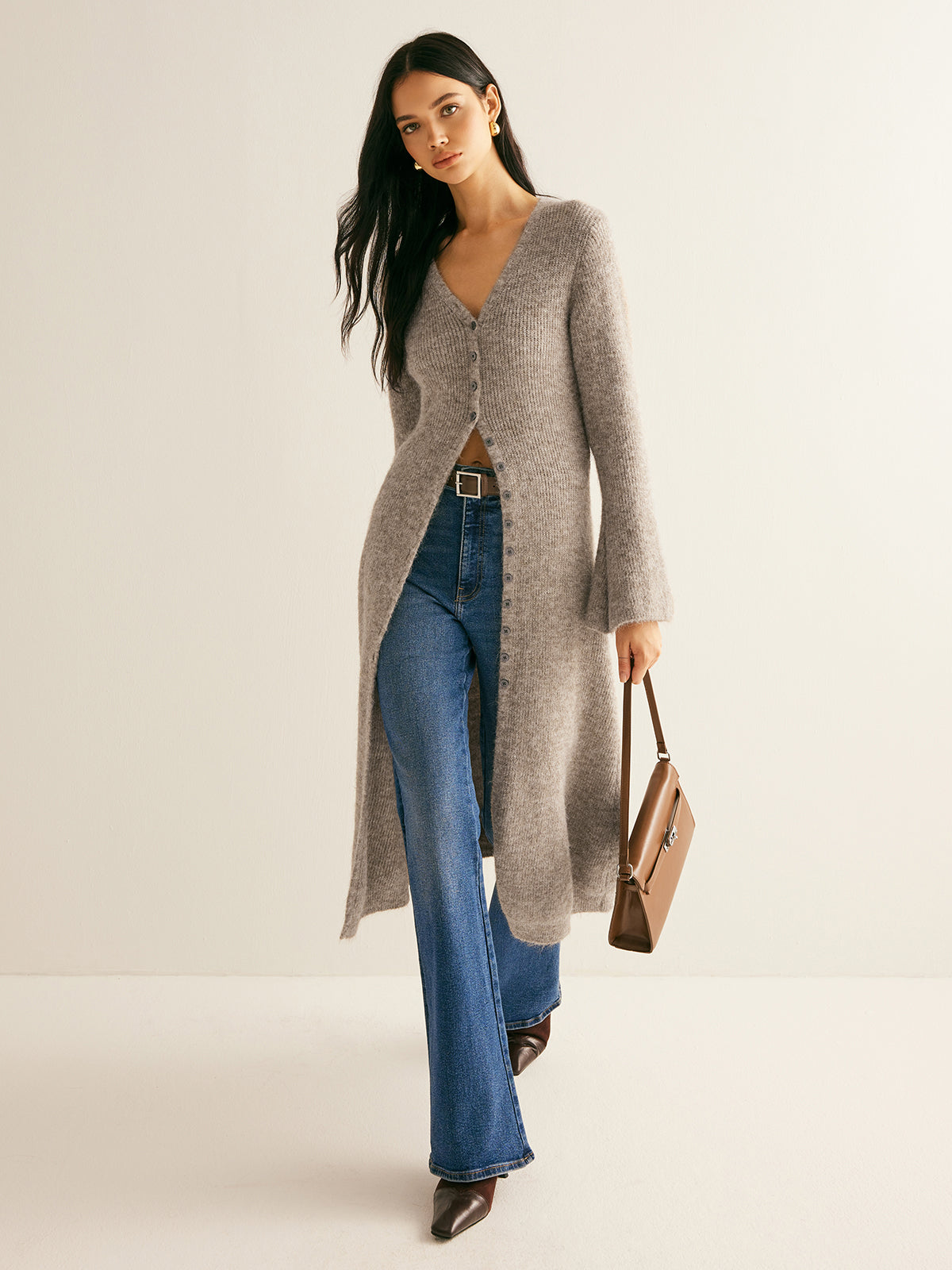 Cardigan Damen mit V-Ausschnitt und Knopf-Details - 1