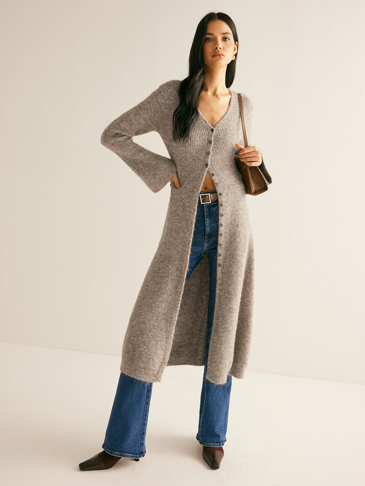 Cardigan Damen mit V-Ausschnitt und Knopf-Details - 4