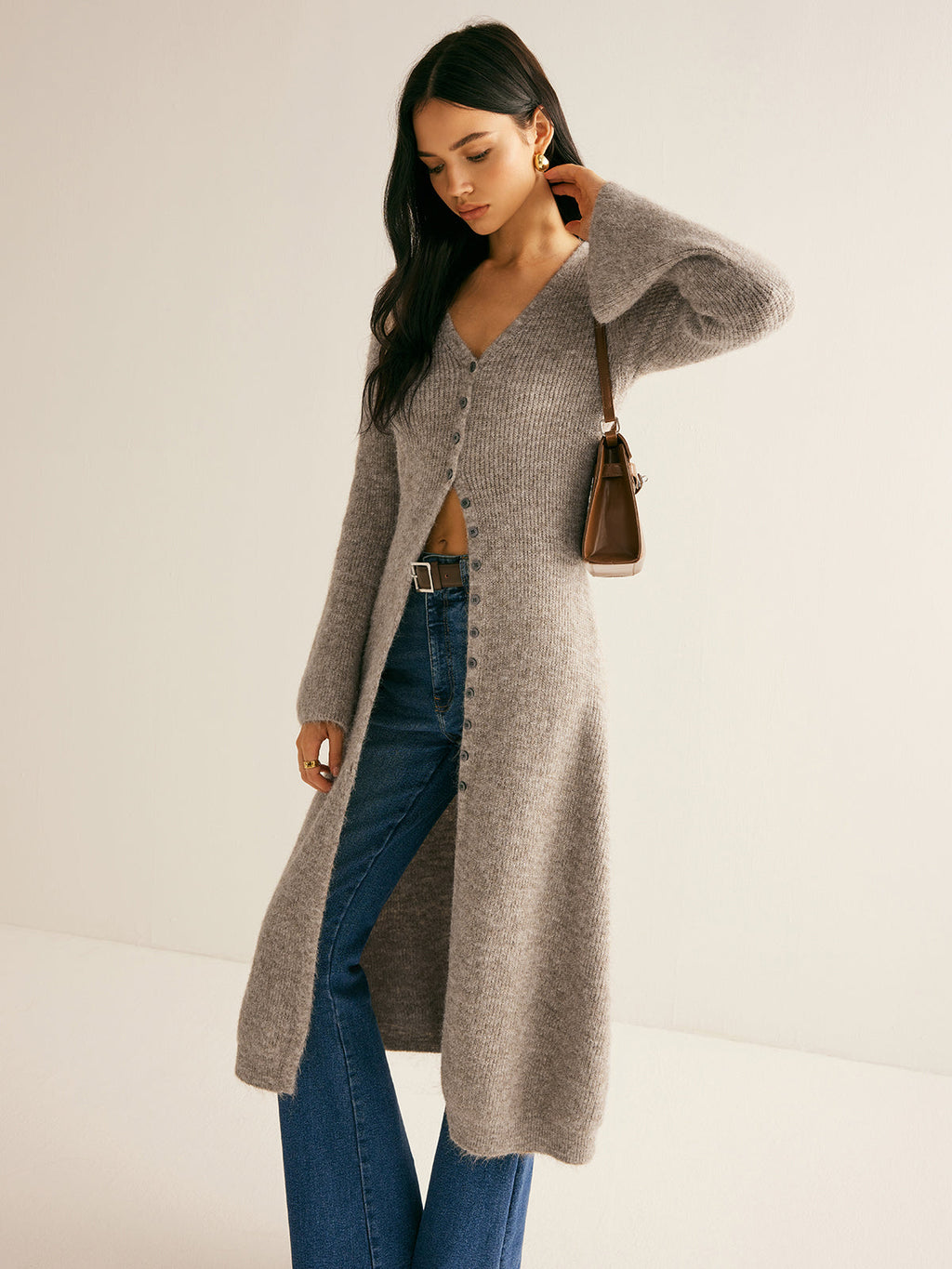 Cardigan Damen mit V-Ausschnitt und Knopf-Details - 6