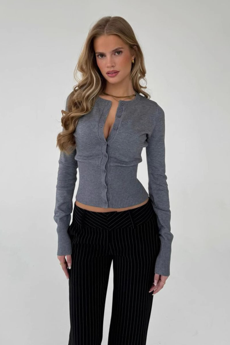 Cardigan Damen tailliert mit Knopfverschluss und langen Ärmeln - 1