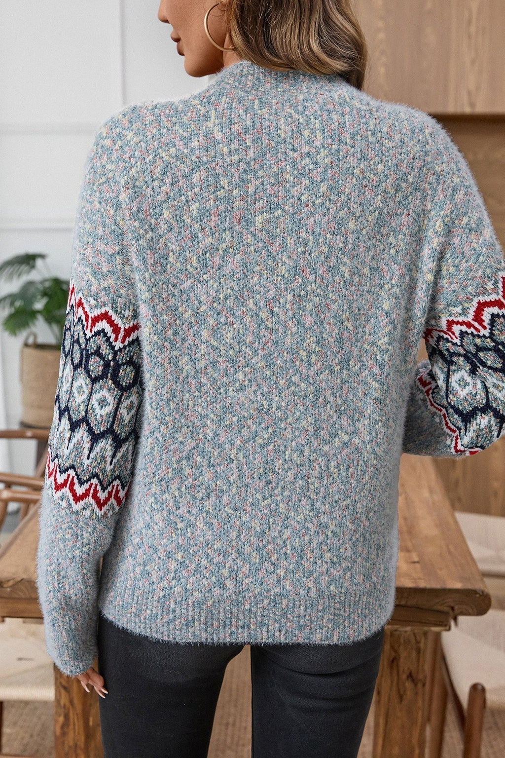 Pullover Damen mit hohem Kragen und geometrischem Muster - 6