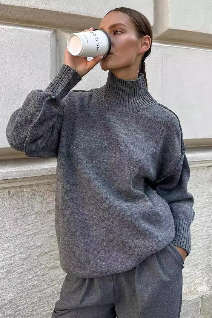 Pullover Damen mit hohem Stehkragen und lässiger Passform - 1