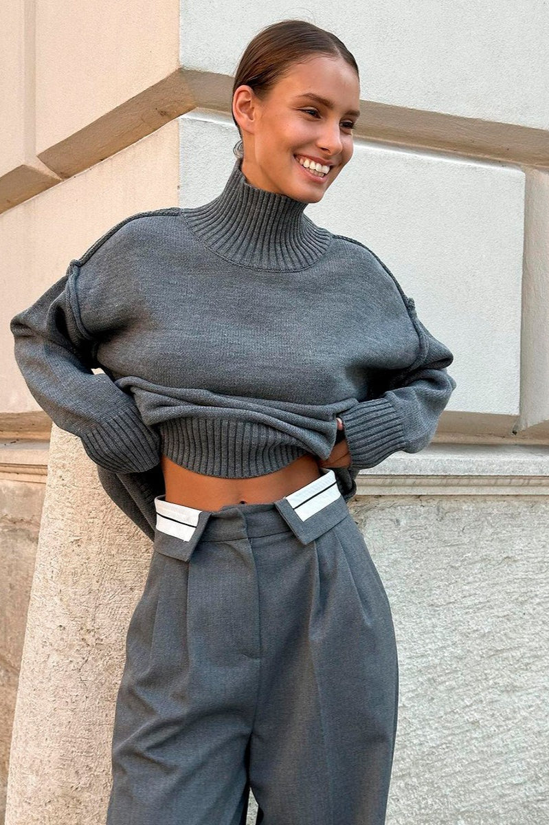 Pullover Damen mit hohem Stehkragen und lässiger Passform - 2