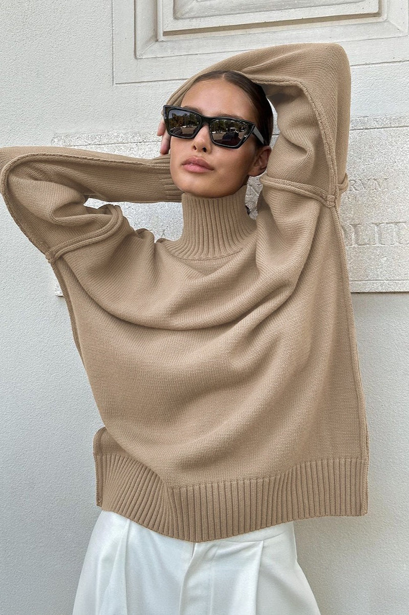 Pullover Damen mit hohem Stehkragen und lässiger Passform - 3