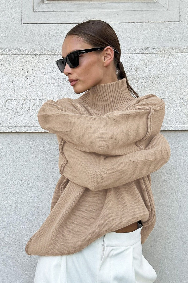 Pullover Damen mit hohem Stehkragen und lässiger Passform - 4