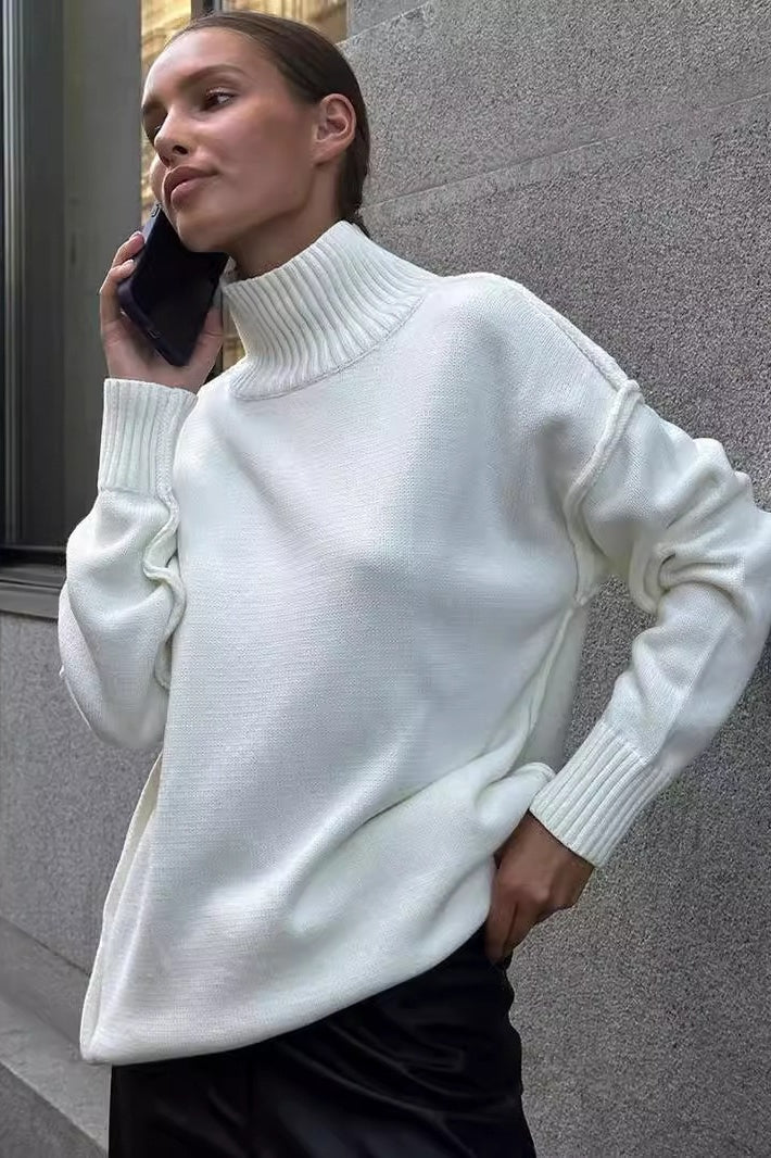 Pullover Damen mit hohem Stehkragen und lässiger Passform - 5