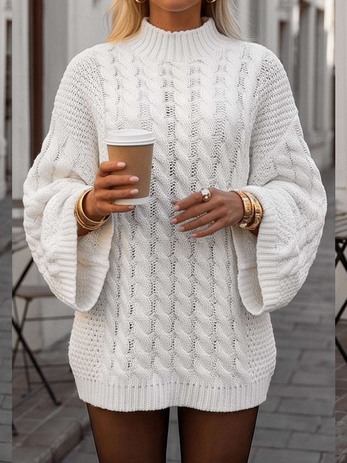 Pullover Damen mit hohem Kragen und weitem Schnitt - 3