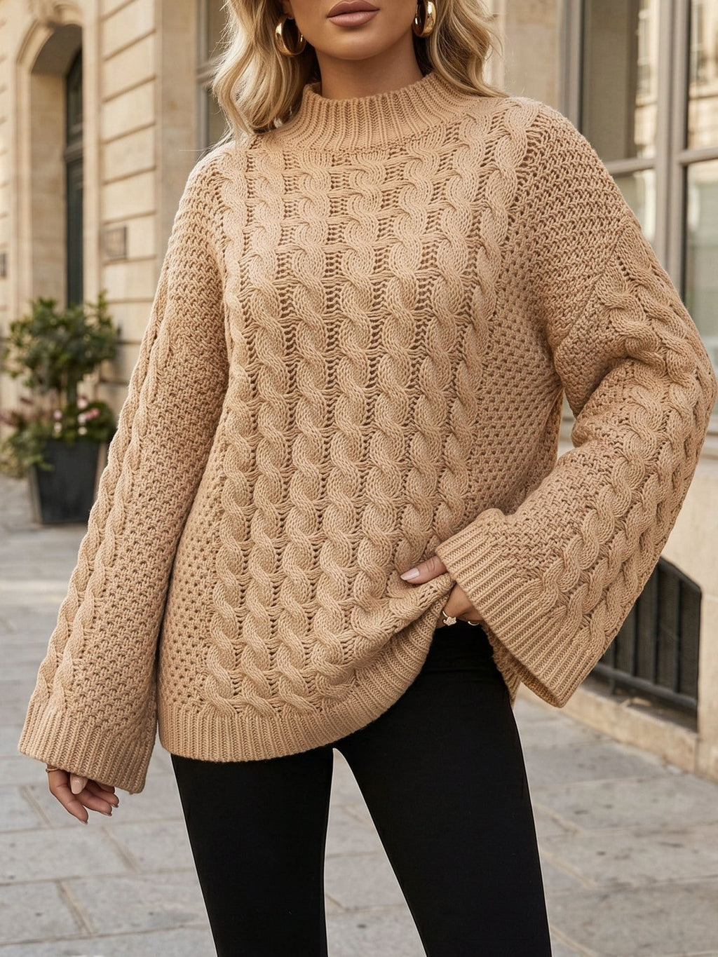 Pullover Damen mit hohem Kragen und weitem Schnitt - 11