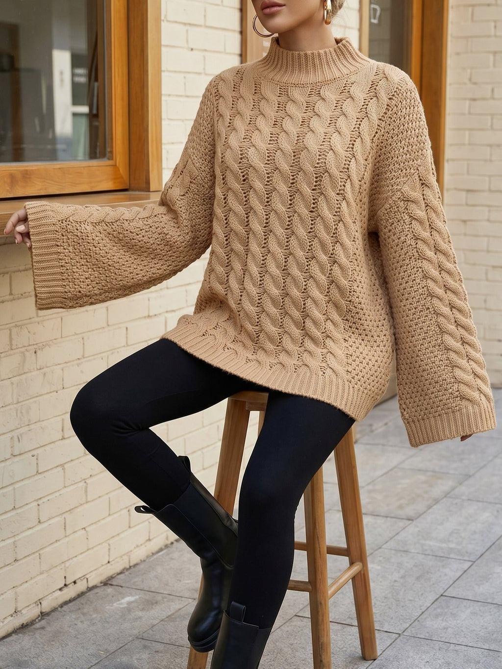Pullover Damen mit hohem Kragen und weitem Schnitt - 12