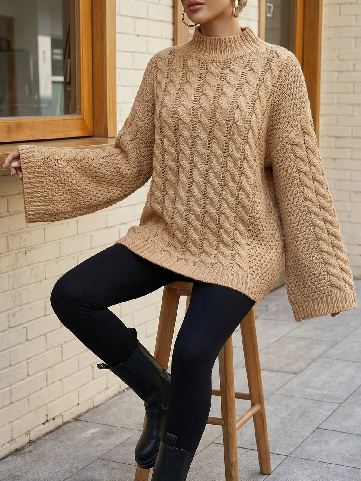 Pullover Damen mit hohem Kragen und weitem Schnitt - 12