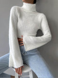 Damen Pullover mit hohem Kragen und weitem Ärmel - 1