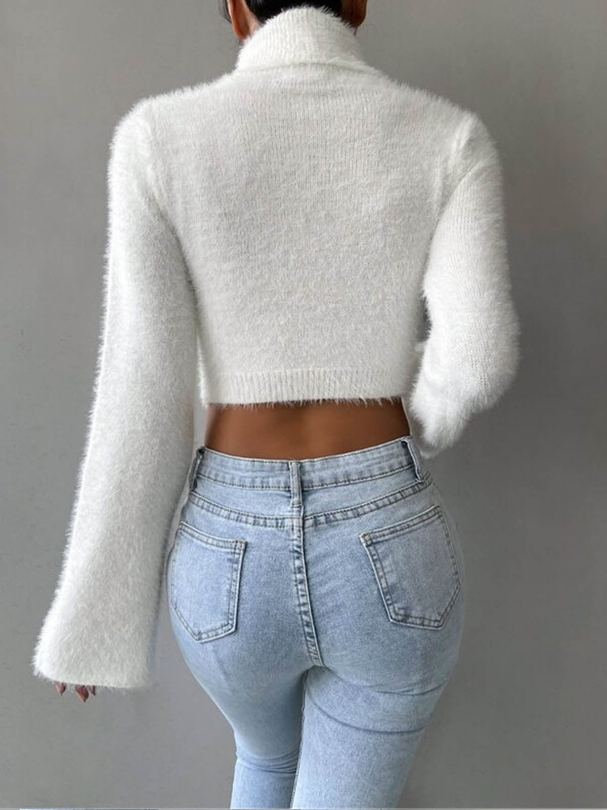 Damen Pullover mit hohem Kragen und weitem Ärmel - 5
