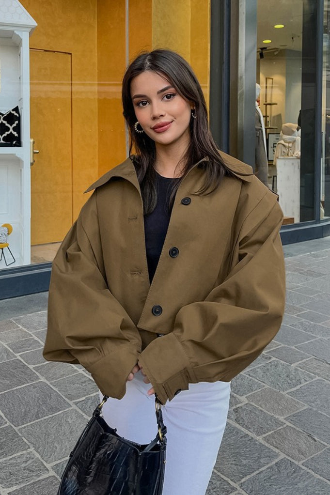 Oversized Damenjacke mit Ballonärmeln und Knopfleiste - 1