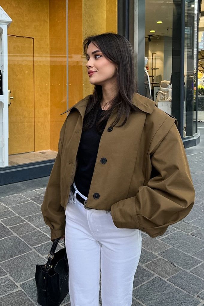 Oversized Damenjacke mit Ballonärmeln und Knopfleiste - 2