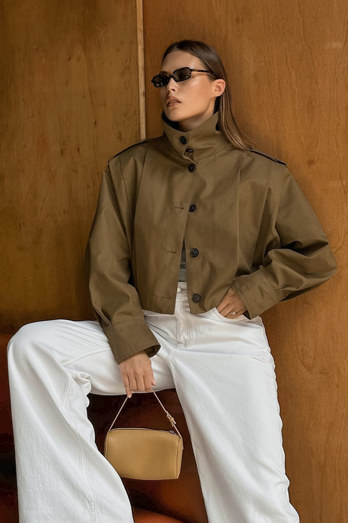 Oversized Damenjacke mit Ballonärmeln und Knopfleiste - 4