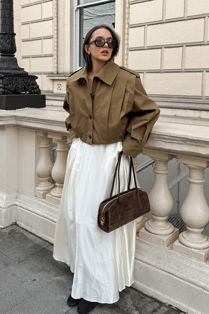 Oversized Damenjacke mit Ballonärmeln und Knopfleiste - 5