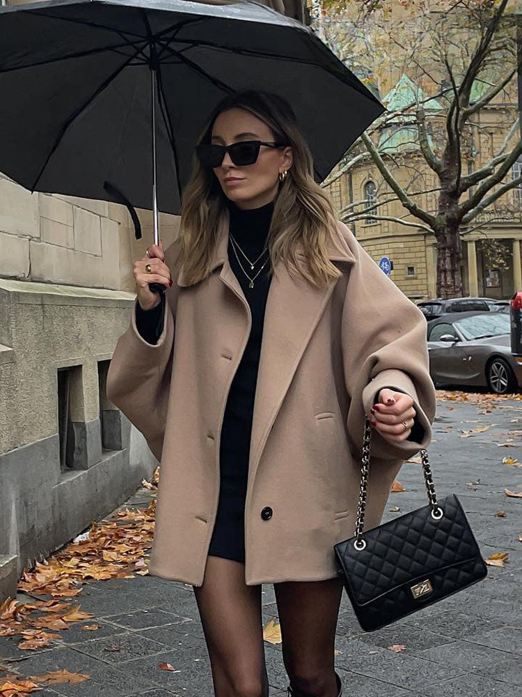 Oversized Jacke Damen mit breitem Revers und Knopfverschluss - 3