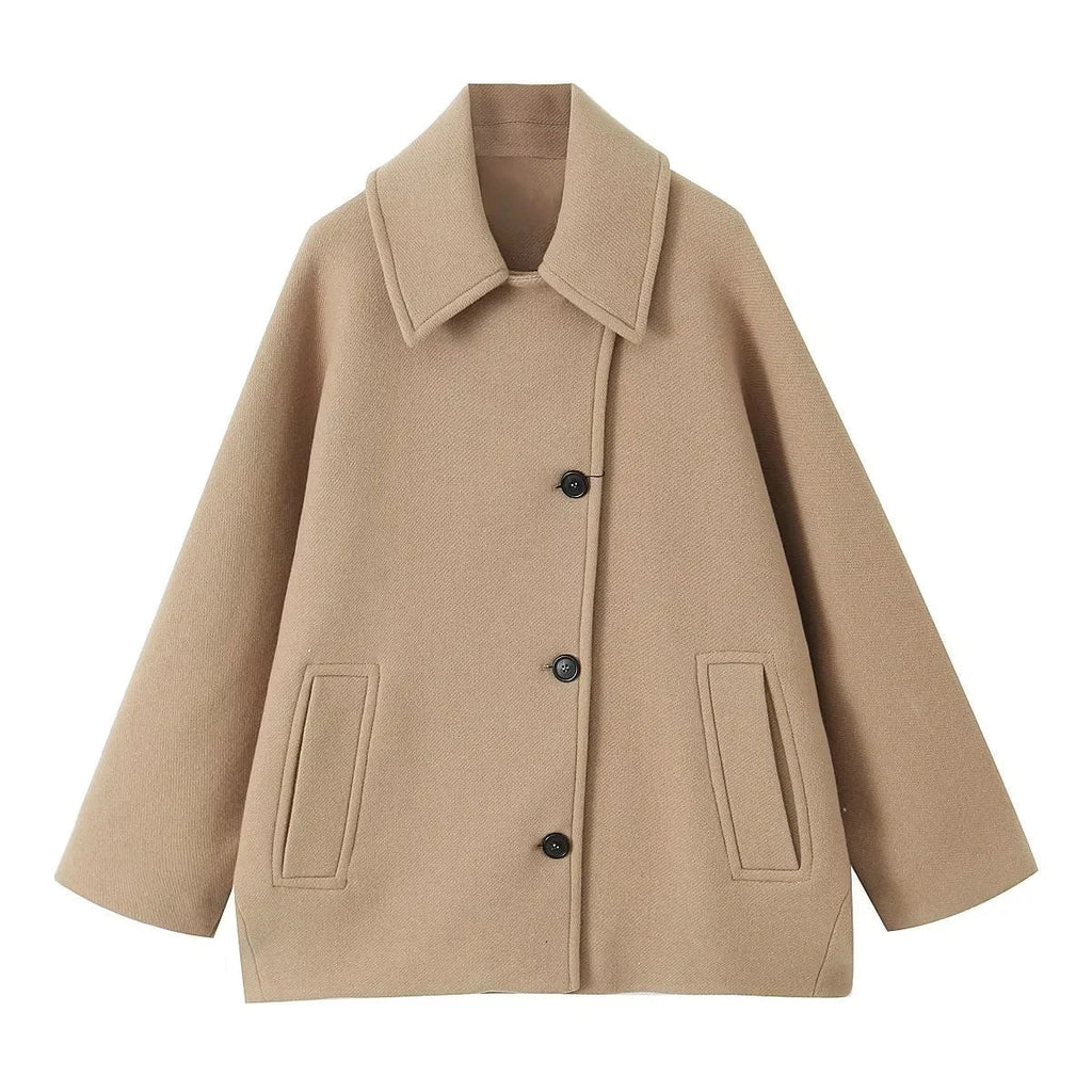 Oversized Jacke Damen mit breitem Revers und Knopfverschluss - 4