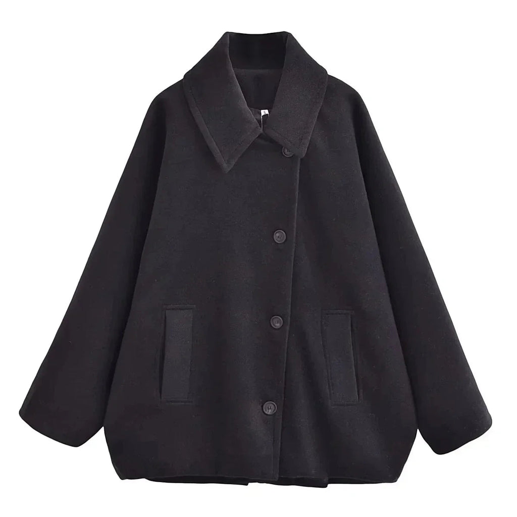 Oversized Jacke Damen mit breitem Revers und Knopfverschluss - 5