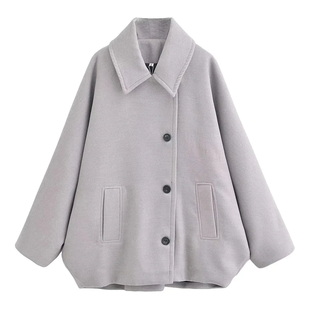 Oversized Jacke Damen mit breitem Revers und Knopfverschluss - 6