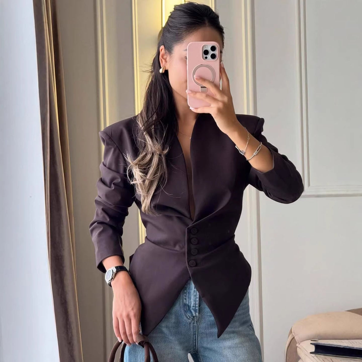 Blazer Damen mit figurbetontem Schnitt und elegantem V-Ausschnitt - 2