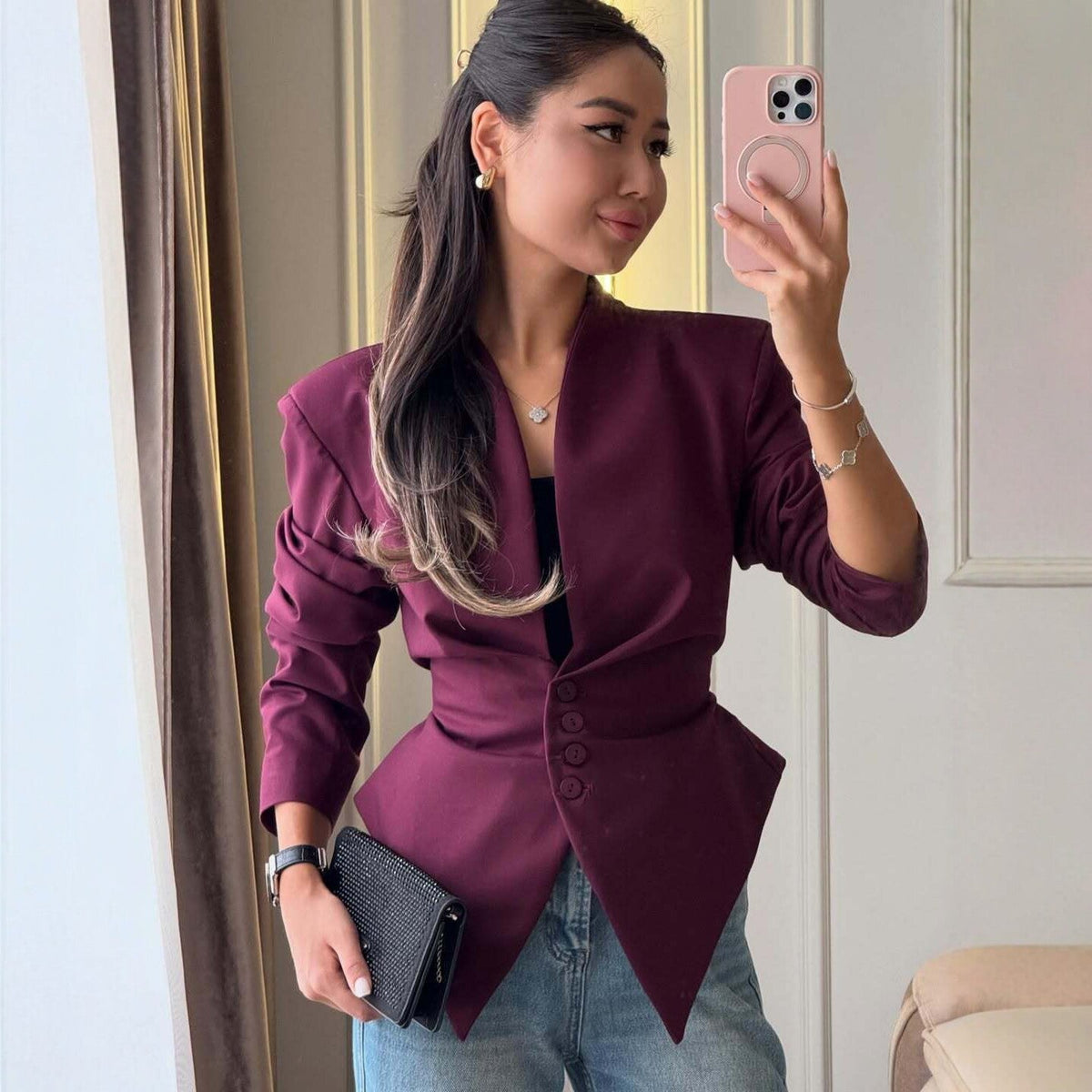 Blazer Damen mit figurbetontem Schnitt und elegantem V-Ausschnitt - 4