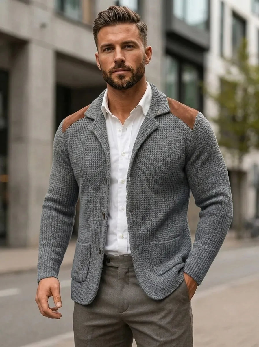 Herren Cardigan mit strukturiertem Design und Lederakzenten - 1